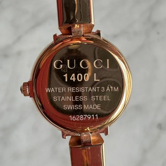 Gucci Gold Cuff Bracelet Watch Mother of Pearl Face Swiss Made 1400 L - Picture 3 of 13